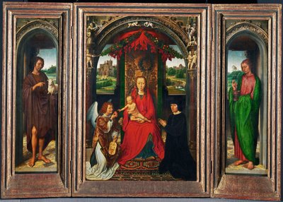 Johannesaltaerchen, klein altaar voor de heiligen Johannes Baptist en Johannes Evangelist (schilderij op aakhout) door Hans Memling