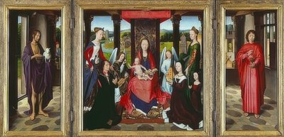 Maagd met kind en heiligen (The Donne Triptych) door Hans Memling