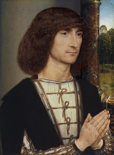 Portret van een jonge man die bidt, ca. 1485 door Hans Memling