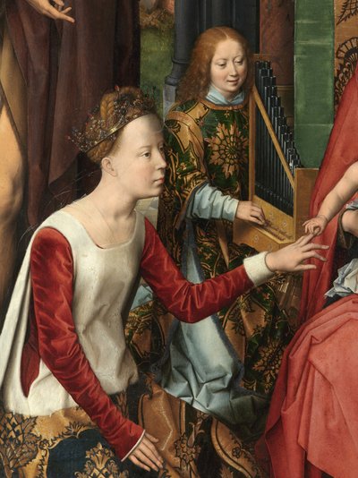 St. Catharina, detail van het centrale paneel van het Drieluik van Johannes de Doper en Johannes de Evangelist door Hans Memling