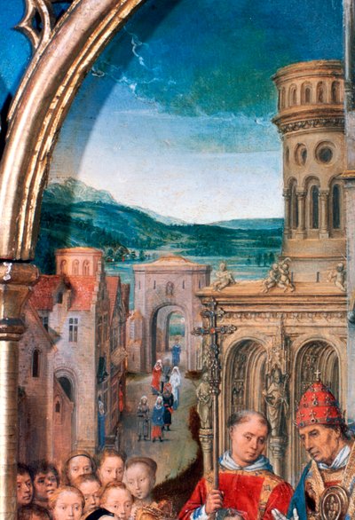 Sint-Ursulaschrijn, Aankomst in Rome (detail) door Hans Memling