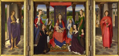 De Maagd en Kind met Heiligen en Schenkers door Hans Memling