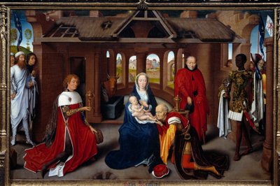 Drieluik van de Aanbidding der Wijzen: centraal paneel. De wijzen zijn als Karel de Stoute en Filips de Goede. Detrempe op hout door Hans Memling (1433-1494). circa 1470, Madrid. Museo del Prado door Hans Memling