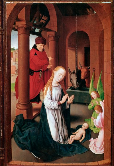 Drieluik van Prado (of Aanbidding der Wijzen): Geboorte Linker paneel (Schilderij, ca.1470) door Hans Memling