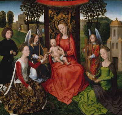 Maagd en kind met de heiligen Catharina van Alexandrië en Barbara door Hans Memling