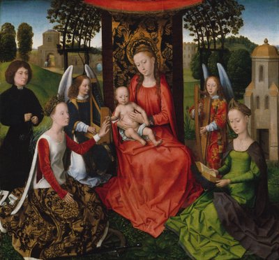 Maagd en Kind met Heiligen Catharina van Alexandrië en Barbara door Hans Memling