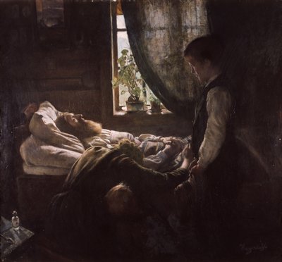 Het sterfbed van de arbeider door Hans Olaf Heyerdahl