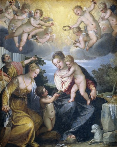 Maagd en Kind met jonge Johannes de Doper en Sint-Catharina door Hans Rottenhammer (I)