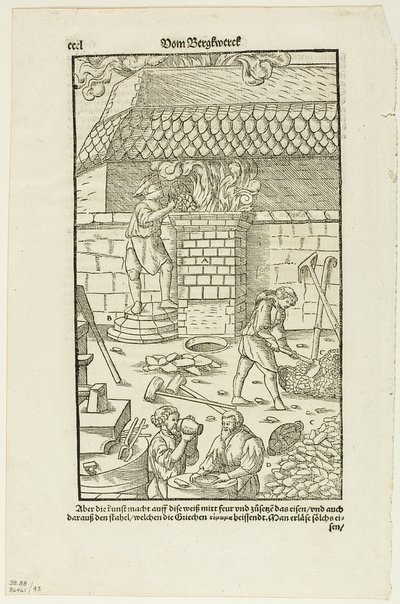 Pagina CCCL uit Vom Bergwerck XII Bücher van Agricola, plaat 43 uit Woodcuts from Books of the XVI Century. door Hans Rudolf Manuel Deutsch