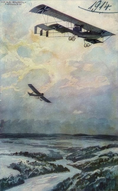 Militair dubbeldekker op verkenning boven het Argonnerwoud door Hans Rudolf Schulze