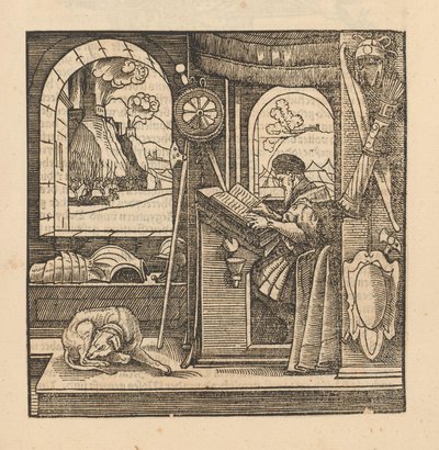 Man aan een schrijftafel door Hans Schäufelein (possibly)