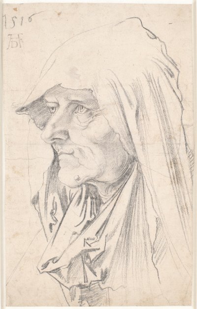 Portret van een oude vrouw in profiel naar links door Hans Schäufelein