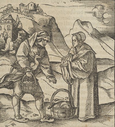 Een boer en zijn patroon, uit Hymmelwagen auff dem, wer wol leeft... door Hans Schäufelein the Elder
