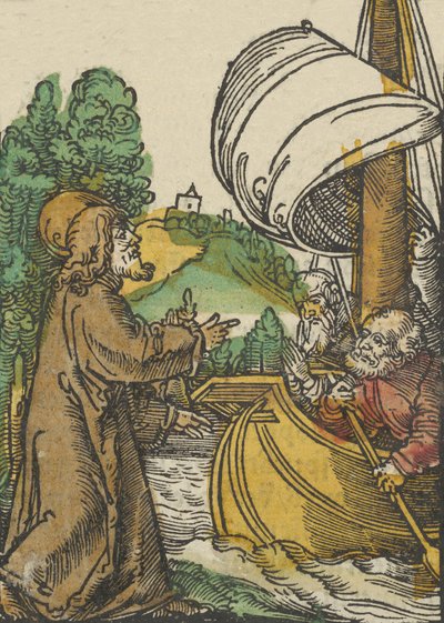 Christus kalmeert de storm op het Meer van Tiberias, uit Das Plenarium door Hans Schäufelein the Elder