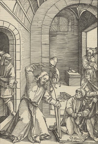 Christus zuivert de tempel, uit Speculum passionis domini nostri Ihesu Christi door Hans Schäufelein the Elder
