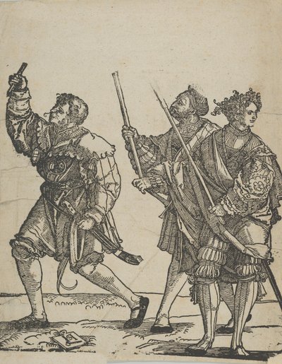 Ceremoniemeester en fakkeldrager, uit De Bruiloftsdansers door Hans Schäufelein the Elder