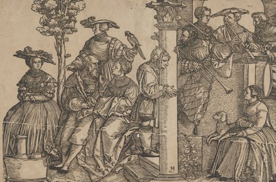 Muzikanten en toeschouwers door Hans Schäufelein the Elder