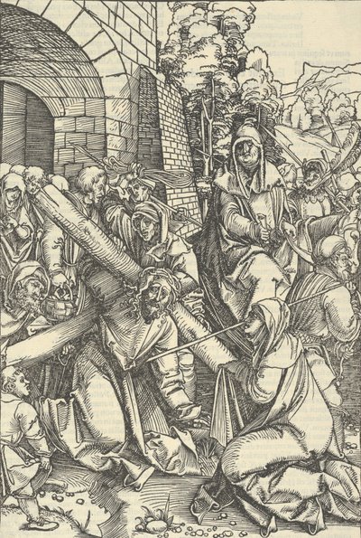 Het dragen van het kruis, uit Speculum passionis domini nostri Ihesu Christi door Hans Schäufelein the Elder