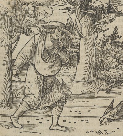 De vogels eten de zaden van de zaaier, uit Hymmelwagen auff dem, wer wol lebt... door Hans Schäufelein the Elder