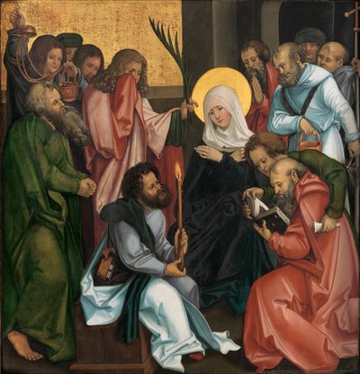 De ontslaping van de Maagd, keerzijde Christus draagt het kruis door Hans Schäufelein the Elder