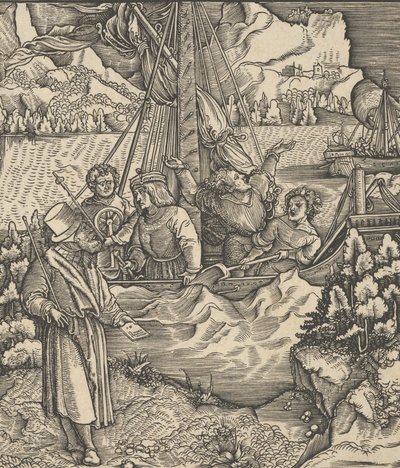 Unfalo in gevaar voor Theuerdancks schip, uit Theuerdanck door Hans Schäufelein the Elder