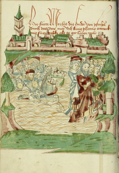 De oversteek van de Rode Zee Ms Ludwig XV 9 fol. 56v, 1469 door Hans Schilling