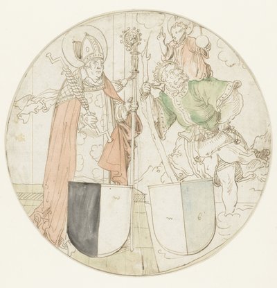 Heiligen Christophorus en Erasmus, elk met een wapenschild door Hans Sebald Beham (possibly)
