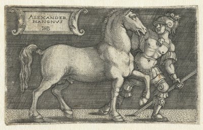 Alexander de Grote met zijn paard Bucephalus door Hans Sebald Beham