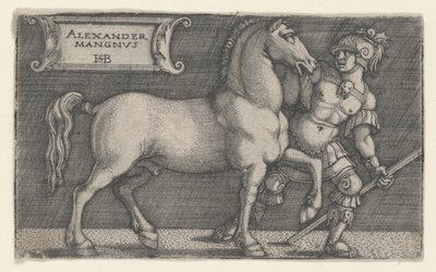 Alexander de Grote leidt Bucephalus door Hans Sebald Beham