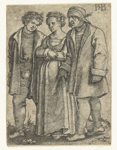 Bruidspaar en vader van de bruid door Hans Sebald Beham