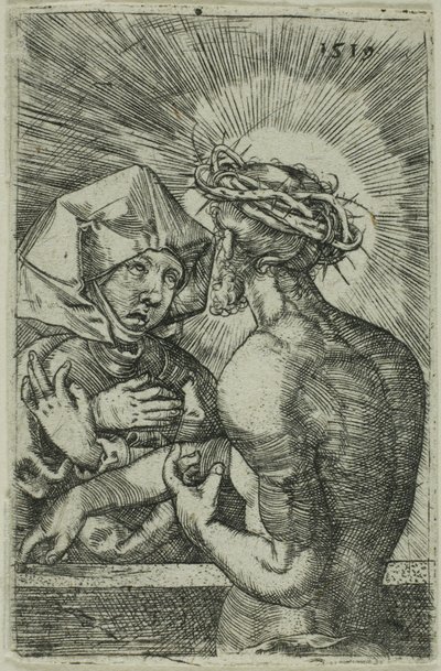 Christus gekroond met doornen spreekt tot zijn moeder door Hans Sebald Beham