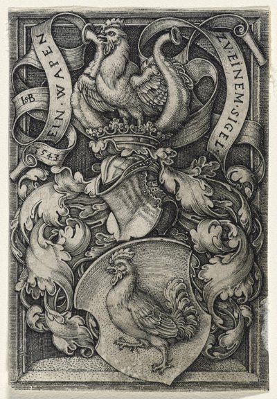 Wapen met een Haan, 1543 (gravure op geschept papier) door Hans Sebald Beham