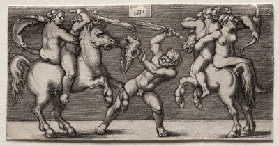 Gevecht van drie mannen door Hans Sebald Beham