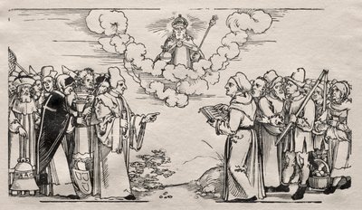 Geschil tussen Luther en een katholieke theoloog door Hans Sebald Beham