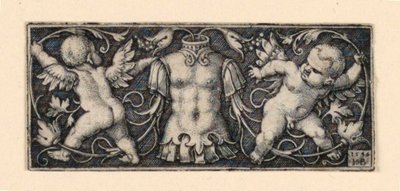 Fries met kuras in het midden, geflankeerd door twee genieën door Hans Sebald Beham