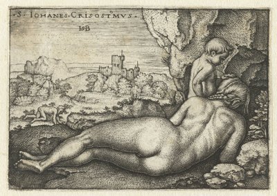 Heilige Johannes Chrysostomus als kluizenaar in de woestijn door Hans Sebald Beham