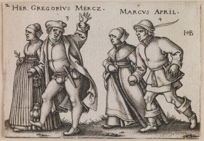"Maart en april" uit de serie "Het boerenfeest of de twaalf maanden". door Hans Sebald Beham
