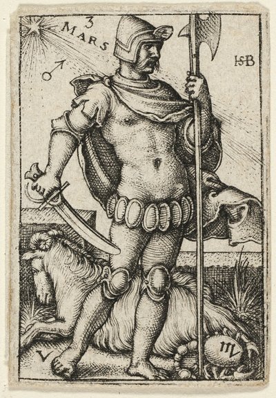 Mars, plaat drie uit De zeven planeten met de dierenriemen door Hans Sebald Beham