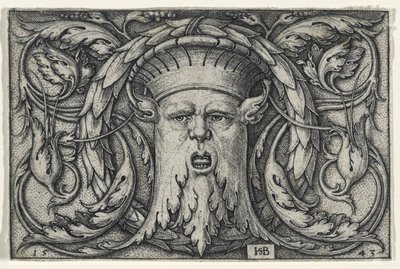 Mascaron, 1543 (gravure op geschept papier) door Hans Sebald Beham