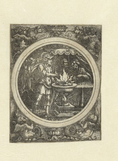 Mucius Scaevola met zijn rechterhand in het vuur door Hans Sebald Beham