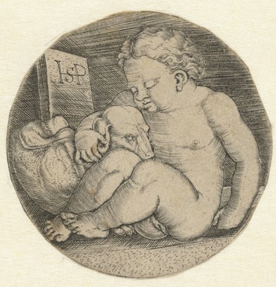 Naakt meisje met een hond door Hans Sebald Beham
