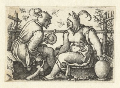Nar met fallus en vrouwelijke nar door Hans Sebald Beham