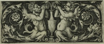 Ornament met twee tritons, uit Vier Vignetten door Hans Sebald Beham