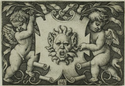 Ornament met een Masker Gehouden door Twee Genii door Hans Sebald Beham