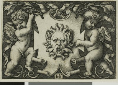 Ornament met een Masker Gehouden door Twee Genii door Hans Sebald Beham