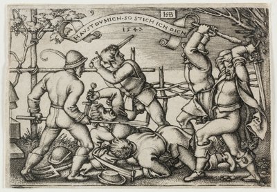 Boerenruzie, plaat 9 uit Het Boerenfeest of de Twaalf Maanden door Hans Sebald Beham