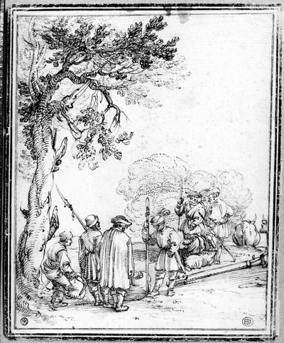 Boeren en Soldaten die Handelen door Hans Sebald Beham