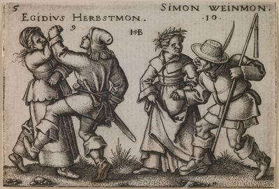 "September en oktober" uit de serie "Het boerenfeest of de twaalf maanden". door Hans Sebald Beham