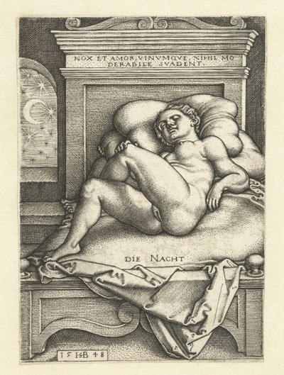Slapende naakte vrouw als de Nacht door Hans Sebald Beham