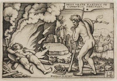 De dood van Hercules, uit De werken van Hercules door Hans Sebald Beham